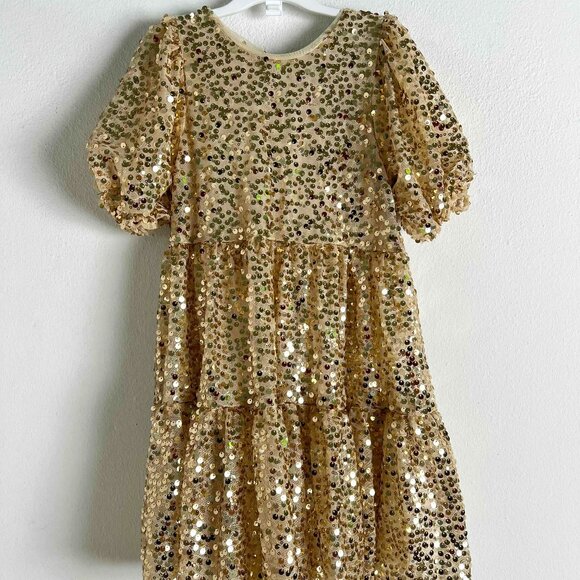 Zara Other - NEW WITH TAGS! Zara Gold Sequined Puff sleeve Absolutely Lovely Dress! Size 7